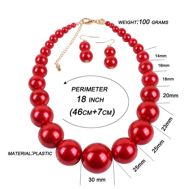 KOSMOS-LI Super Large Style Big Faux Pearl Strand Choker Necklace With Earrings Set Stocking Stuffers - Image 3